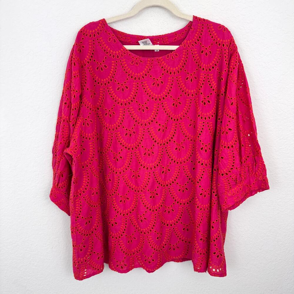 Parsley & Sage Womens Blouse Top Sz 2X Embroidered Cotton Artsy Boho Casual Pink